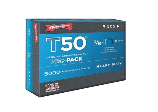 [TO-505IP] Arrow™ T50 Staples – 8mm (5/16”) Bulk Pack 5000